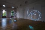 DANCE CALLIGRAPHY (2017), Moravian Gallery in Brno (CZ) – Pavel Korbička / Dance Calligraphy E1 (2017), installation, neons, 194x120x135 cm, 197x125x128 cm, 196x124x118 cm, Scholarship of the Ministry of Culture of the Czech Republic, photo: Jan Vermouzek