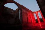 VERTICAL 03 - FOR D. CHATRNÝ (2012), Former Monastery Rosa Coeli, Dolní Kounice (CZ) – Pavel Korbička, site-specific installation, neon glass tubes, 1200 cm, photo: Jan Vermouzek